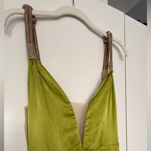 Stand out at your Christmas party - Elegant Green Satin Dress